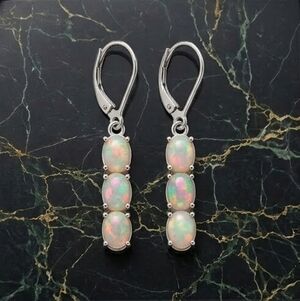 Ethiopian Welo Opal 3 Stone Drop Sterling Silver Earrings